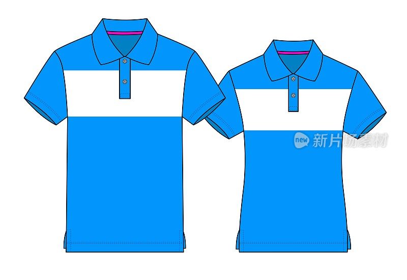 Men & Women Polo Shirt Design Blue/White Vector